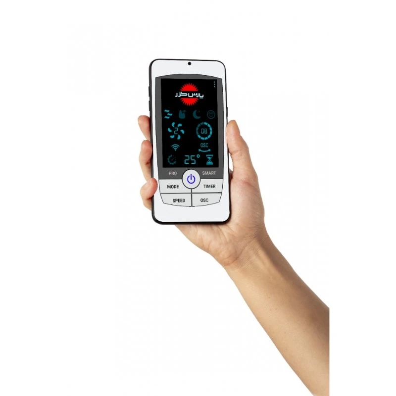 پنکه  پایه بلند پارس خزر مدل PRO SMART بدون WIFI رنگ نقره ای